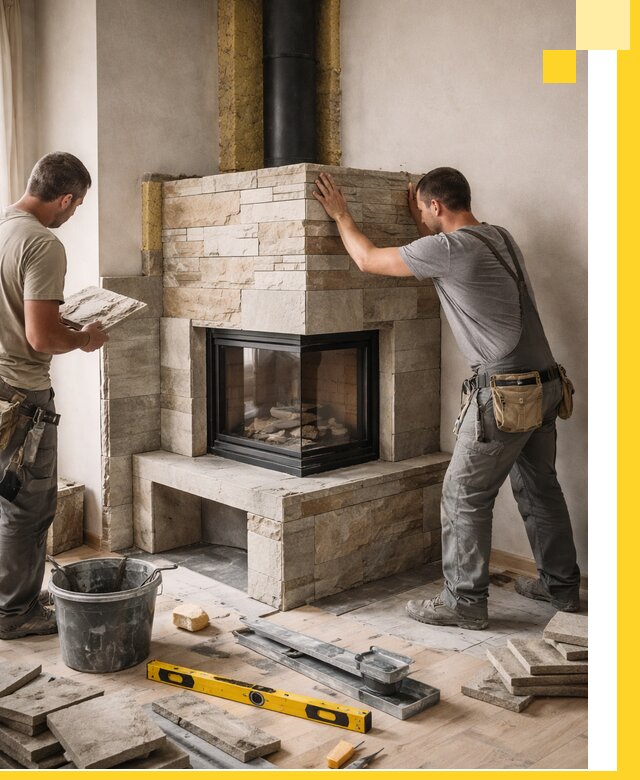 Угловые камины под ключ проект, монтаж и отделка в Самаре