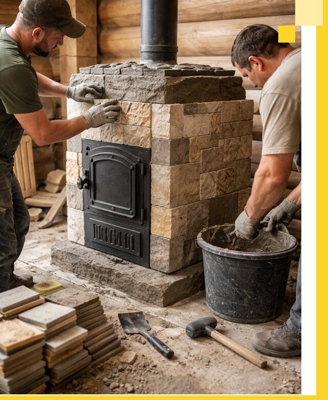 Облицовка банной печи под ключ в Самаре: камень и плитка