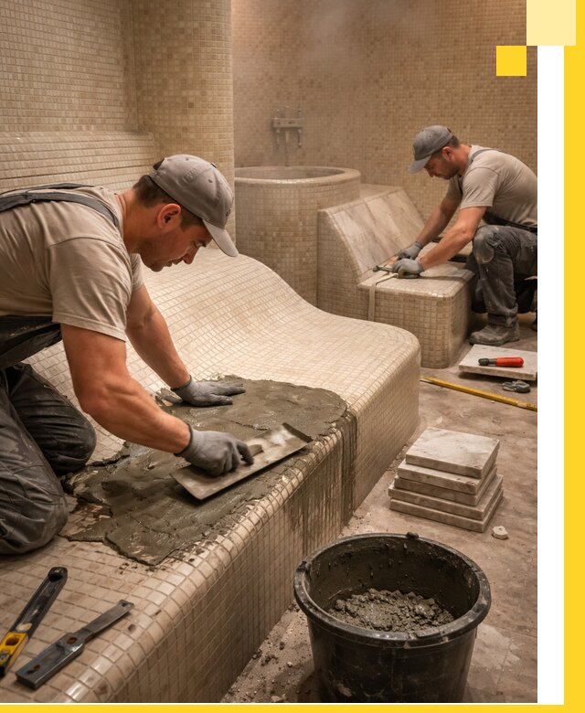 Лежаки для хамама под ключ в Самаре, проект и монтаж