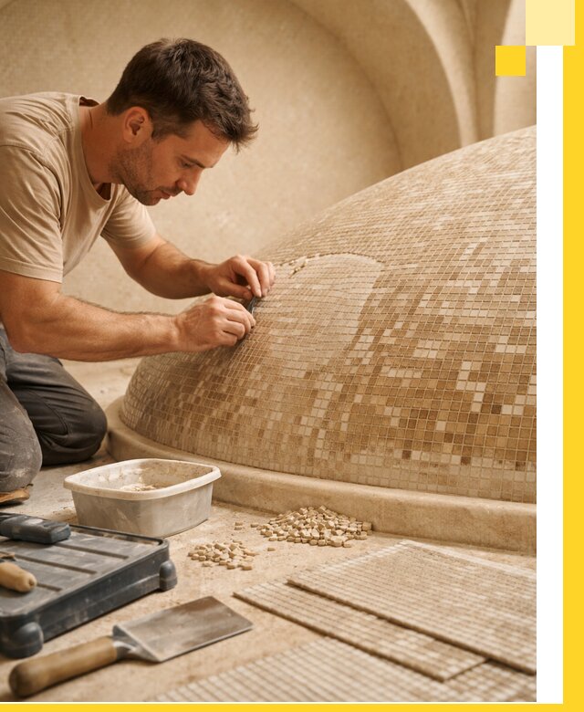 Профессиональная укладка мозаики для хамама под ключ в Самаре